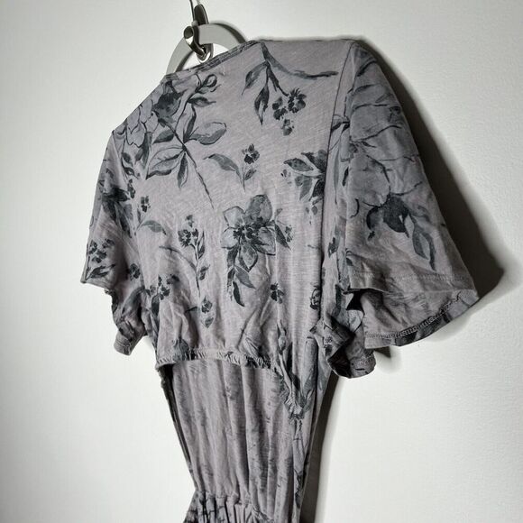 Anthropologie T.La Dress Small Open Back Cut Out Maxi Floral Gray Short Sleeve - Picture 6 of 13